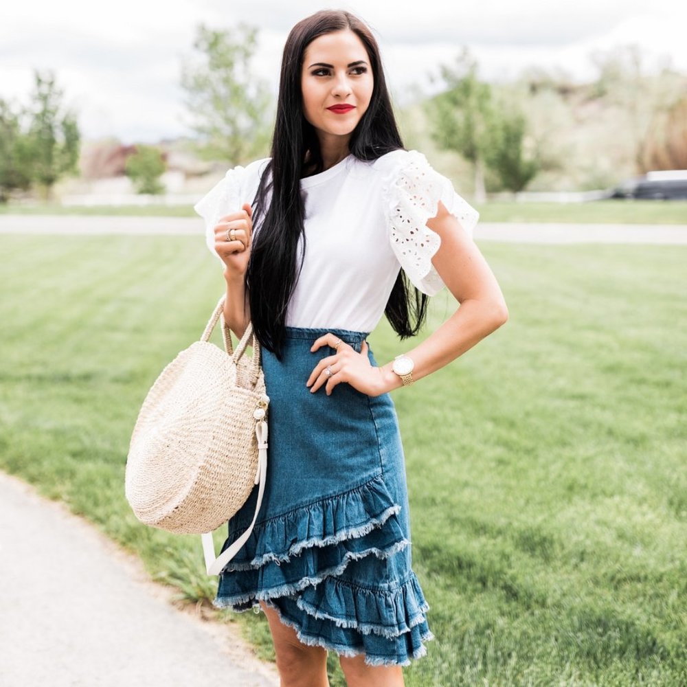 NWOT Rachel Parcell Everyday Denim Ruffles Skirt S